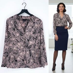 Liz Claiborne Career Satin Peacock Print Pink Black Medium